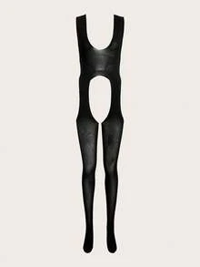 SHEIN Women's Black Hollow Out Sexy Lingerie Set UnderwearOuter - Black - View 1