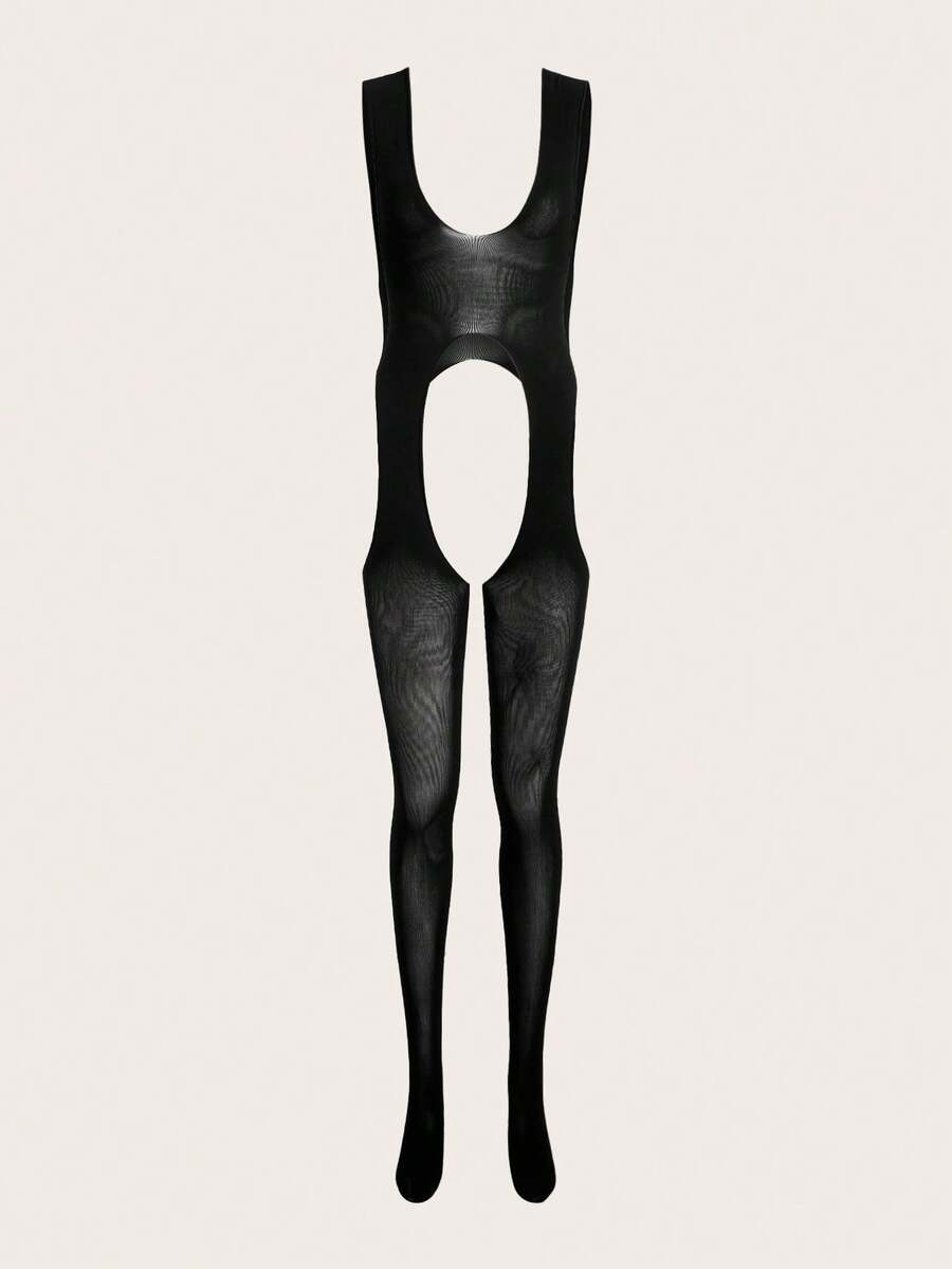 SHEIN Women's Black Hollow Out Sexy Lingerie Set UnderwearOuter - Black - View 1