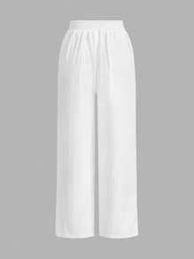 SHEIN Essnce 3条装夏季裤子女士纯色腰系带阔腿宽松休闲裤 - 彩色 - 查看 10