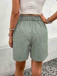 SHEIN Clasi Pantalones cortos casuales versátiles de mujer con bolsillos plisados de unicolor