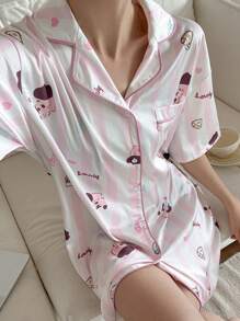 DAZY Camisón de mujer con estampado de rayas y diseño de dibujos animados lindo, de manga corta
