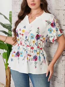 SHEIN Clasi Plus Size Floral Print Summer Casual Blouse, Mother's Day Gift Summer Boho - Multicolor - View 6