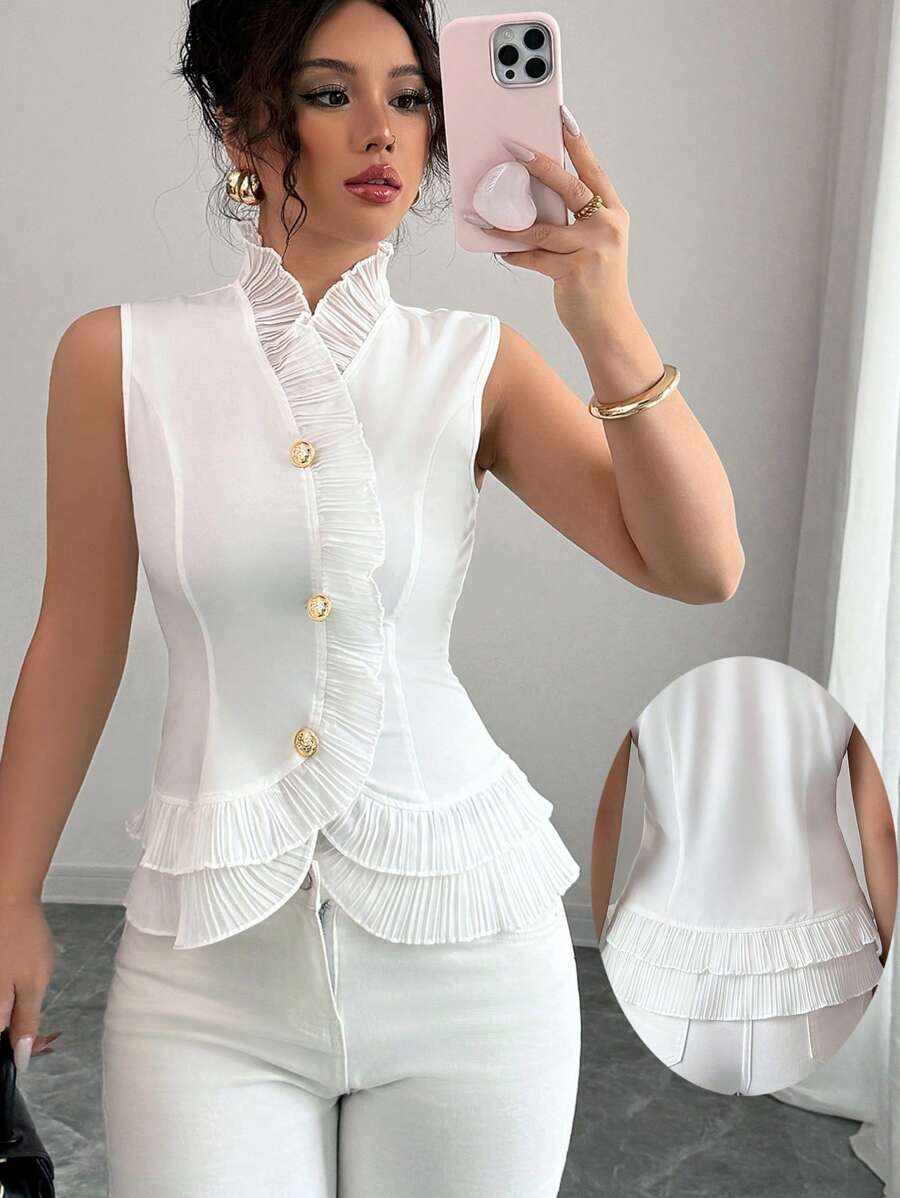 Elenzga 女士荷叶边纽扣背心吊带衫