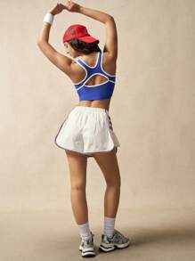 VARSITIE Summer Casual Contrast Color Trim Crop Sports Tank Top - Blue - View 5