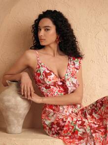 Swim Oasis Oasis Floral Ruffled Sleeve Elegant A-Line Tankini Two Pieces Swimsuit For Summer Beach Vacation - Multicolor - View 8