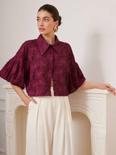 Revavyn Áo khoác cardigan ngắn tay bồng bềnh họa tiết lãng mạn kiểu Ý cho nữ