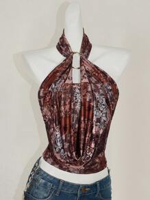 SHEIN ICON 女士花卉印花褶皱时尚挂脖背心 - 彩色 - 查看 7