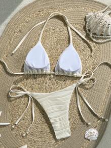 Swim Mod 2pcs/Set New Apricot Fabric Bikini Set For Women, Sexy Triangle Beach Resort Summer Swimwear - Apricot - View 2