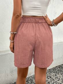 SHEIN Clasi Women's Solid Color Shorts, Minimalist Style Suitable For Summer - Pink - View 2