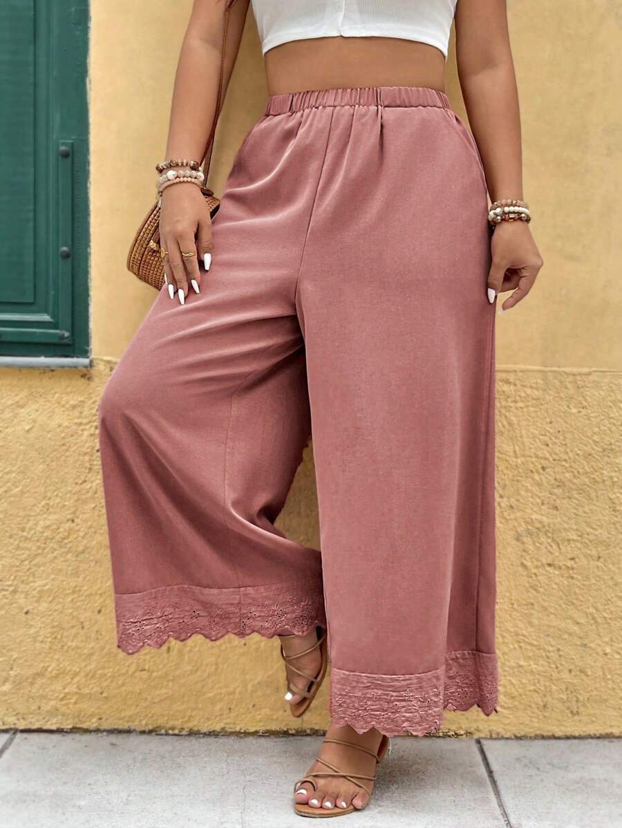 SHEIN LUNE Plus Size Elastic Waist Floral Patchwork Loose Casual Pants