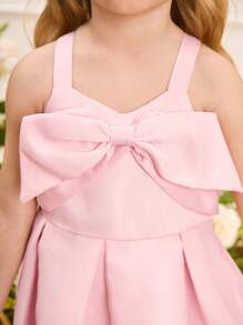 SHEIN Glamorique Kids Vestido de dama de honor con flores para niñas, vestido de niña de las flores, elegante, con moño, vestido de verano para niñas, adecuado para ocasiones formales, eventos, actuaciones en el escenario y recitales de piano - Rosa - Ver 3