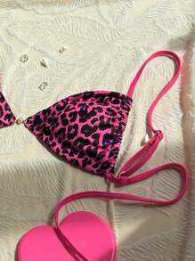 Swim Vcay Spaghetti Strap Leopard Print Bikini Top, Random Print - Multicolor - View 4
