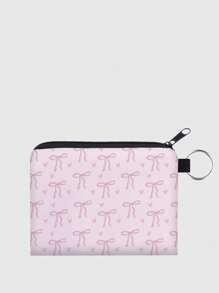 ROMWE Kawaii Pink Ribbon Design Polyester Portable Zipper Coin Purse, Ladies Small Change Wallet, Holiday Gift - Pink - View 1