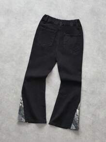 SHEIN Young Boys' Stylish Y2k Camo Patchwork High Stretch Slim Fit Denim Jeans,For Kids Spring/Summer Clothes And Daily Streetwear Outfits