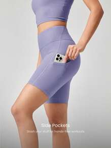 GLOWMODE 8 英寸 FeatherFit™ 高腰口袋骑行短裤 骑行 跑步 健身房 健身 夏季 - Mauve Mist - 查看 3