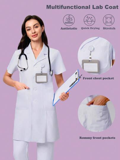 Scrubzie Kortärmad skjorta med flera fickor Laboratorierock/vit för kvinnor