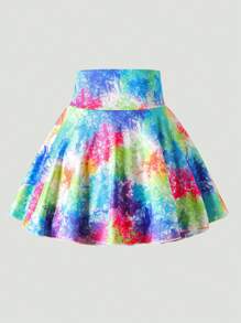 SHEIN Girl's High Waist Gradient Print Elastic Sport Skort With Side Pockets, Anti-Leakage Design, Suitable For Summer Outdoor Activities, Ideal As A Gift Summer Holiday