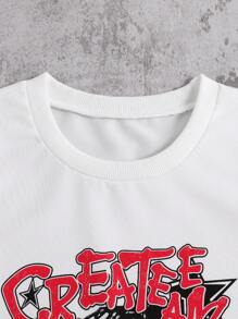 SHEIN 2 pezzi, maglietta a maniche corte con stampa streetwear e pantaloni in maglia con vita con cordoncino e tasche a contrasto, per ragazzi adolescenti - Grigio - Visualizzare 4