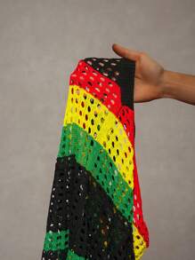 Slaydiva Plus Size Women Contrast Color Hollow Out Tassel Hemline Sexy Halter Knit Dress Winter Fall Autumn - Multicolor - View 10