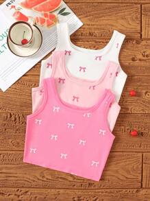 3pcs/Set Tween Girls Cute Bow Decor Camisole Tank Top, Casual Versatile Daily Wear - Multicolor - View 3