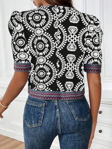 SHEIN Clasi Casual Vacation Graphic Print Patchwork Bishop Sleeve Jacket - Multicolor - View 2