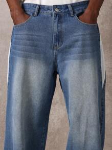 SUMWON 超宽腿滑板牛仔裤 Y2K 风格宽松牛仔裤街头潮流滑板宽松版型都市时尚潮流男士四季下装 - 藍色 - 查看 7