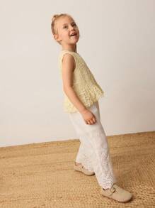 Maija Kids Maija Kids Young Girl Simple Sleeveless Shirred Front Bow Accent Ruffle Hem Solid Color Camisole, Fashion Versatile Wear For Outdoor, Home, Back To School, Spring/Summer