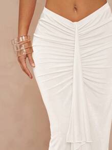 Lumalex 女士两件套：U 领扭纹短款背心和低腰褶饰荷叶边下摆紧身裙