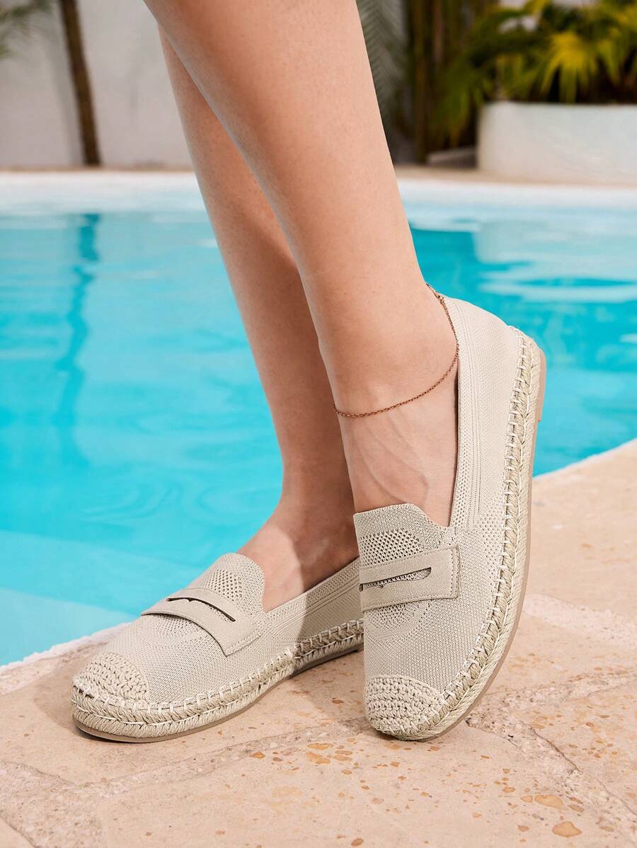 Styleloop Women's Casual Versatile Flat Hemp Rope Slip-On Shoes, Suitable For Vacation Outfits - Beige - View 1