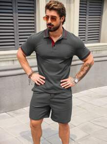 Manfinity Homme Men Summer Casual Simple T-Shirt And Shorts Set - Dark Grey - View 3