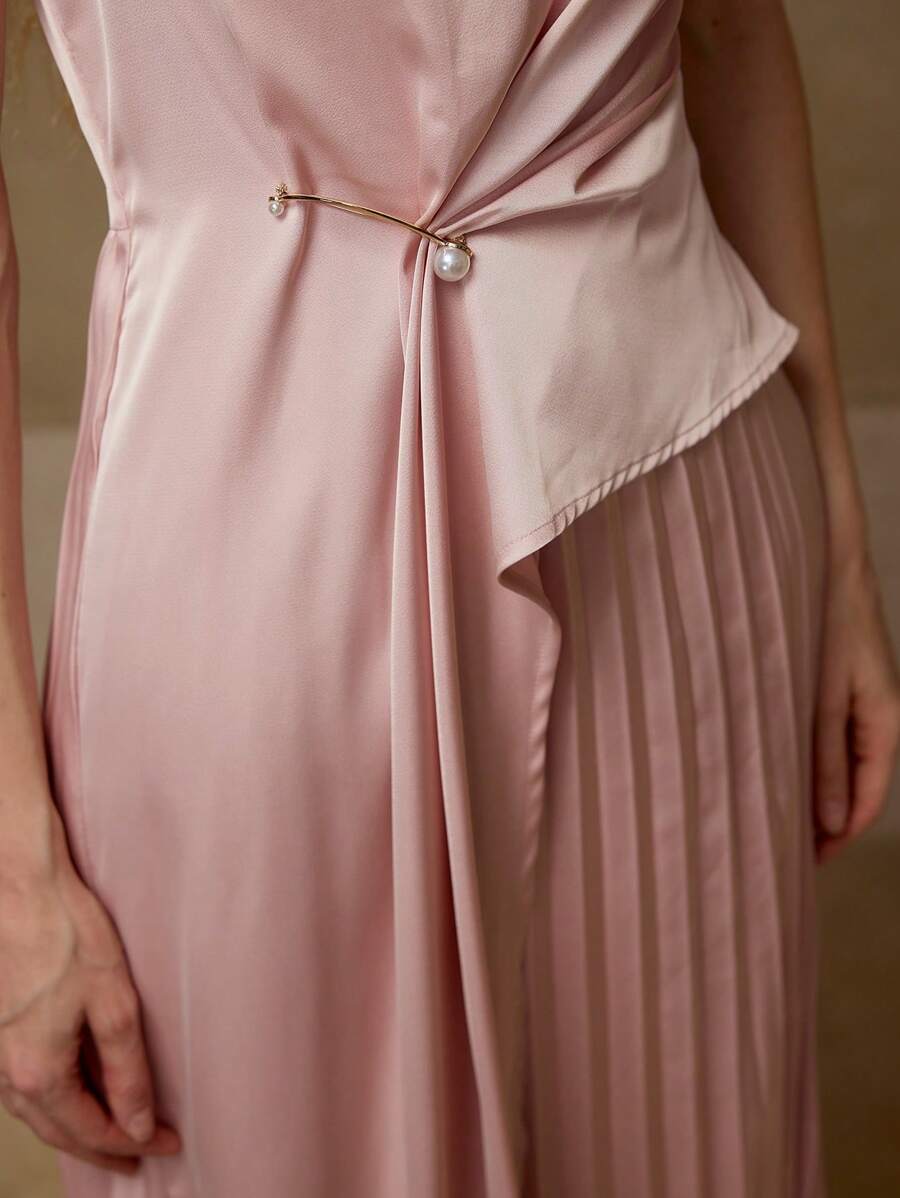 MOTF PREMIUM ASYMMETRICAL PLEATED HEM DRESS - Pink - View 2
