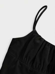 Girlism 少女黑色天鹅绒褶皱吊带背心迷你紧身连衣裙，休闲派对俱乐部服装，适合节日和庆典