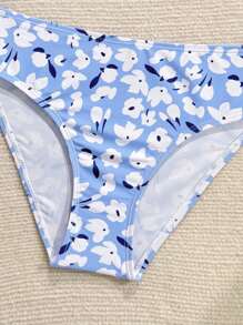 SHEIN Tween Girls Floral Print Bikini Set - Blue - View 4