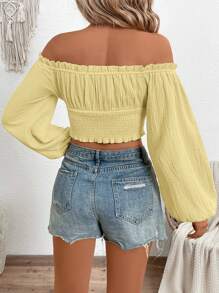 SHEIN VCAY 女士休闲纯色露肩灯笼袖衬衫，适合假期穿着