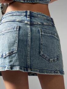 MISSGUIDED Modischer Stretch-Denim-Minirock, Sommer, klassischer A-Linie-Schnitt, Used-Optik, lässig, vielseitig, Streetstyle, Festival - Helle Waschung - Übersicht 6