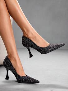 CUCCOO SZL Women's Pointed Toe Shiny Glitter Fancy High Heel Pumps, Suitable For Party Events, Black - Black - View 8