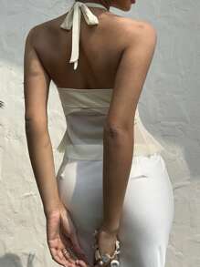 MainGRL Áo yếm hở lưng cổ yếm thời trang nữ có xẻ tà bên hông - Màu vàng - Xem 2