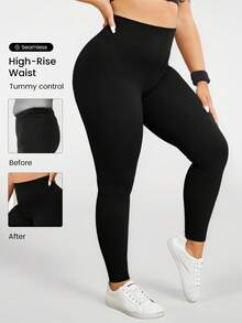 Gameset SHEIN Sport Legginsy sportowe damskie do jogi z szerokimi pasami i solidnym stanem w dużych rozmiarach