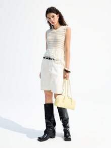 LYSMO Women's Spring/Summer Sleeveless Mesh Crochet Patchwork Tassel Knit Vest, Casual Resort, Retro Leisure - Beige - View 5