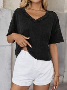 EMERY ROSE Women's Casual Loose Black Denim Blouse For Vacation Casual Summer Tops Casual Tops Women Casual Outfits - Black - View 1