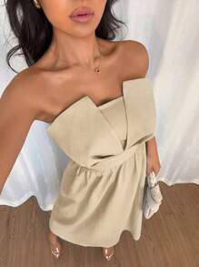 Chiquease 女士优雅性感抹胸 A 字形连衣裙，蓝色，春夏 - 杏色 - 查看 4