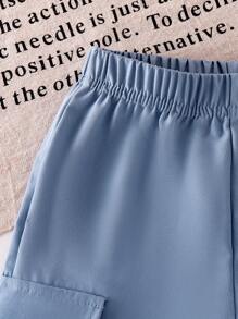 Elladie kids 2 件装女孩黑色短袖 T 恤上衣搭配蓝色闪亮蝴蝶结细节和工装裤套装，夏季 - 黑色 - 查看 6