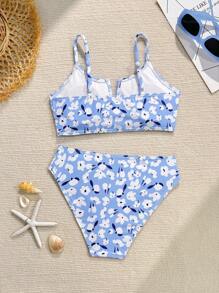 SHEIN Tween Girls Floral Print Bikini Set - Blue - View 2