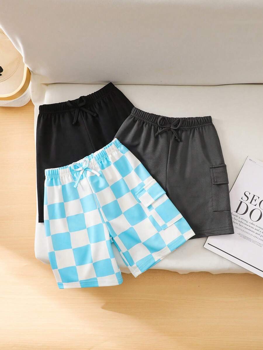幼儿男童格子轻便舒适休闲短裤，适合秋季/春季/夏季，适合户外、学校、家居服，适合 4-7 岁