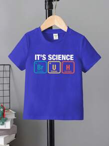 Camiseta básica de manga corta y cuello redondo de color azul marino con estampado "Es ciencia, hermano" para niño, de verano