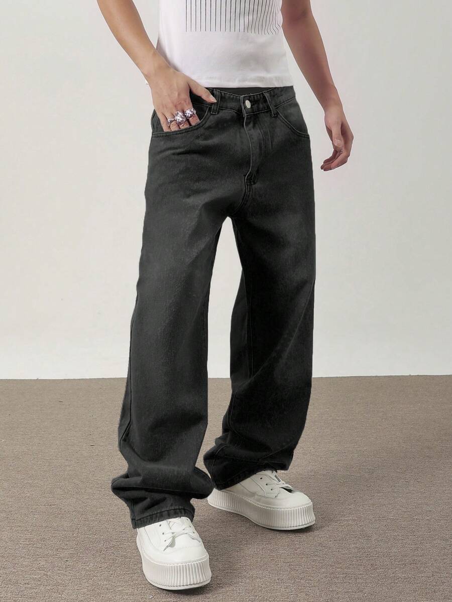 Claim Dot Men's Plus Size Black Denim Jeans: Stylish And Comfortable Long Zippered Jeans For A Casual Look - Black - View 1