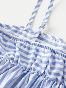 Nova Glow Tween Girls Vacation Casual Woven Blue Striped Cami Top & Wide Leg Pants Set