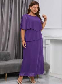 SHEIN Clasi Vestido de malla de unicolor talla grande, de moda para el verano - Morado - Ver 4