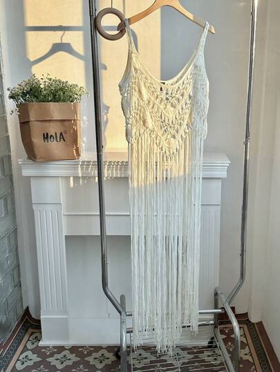 Comfortcana 杏色钩针镂空大码毛衣裙，简约时尚，适合夏季