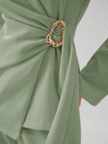 Heiryn Women's Fashion Metal Decor Wrap Blazer Jacket, Suitable For Work Commute In Fall/Winter - Green - View 5